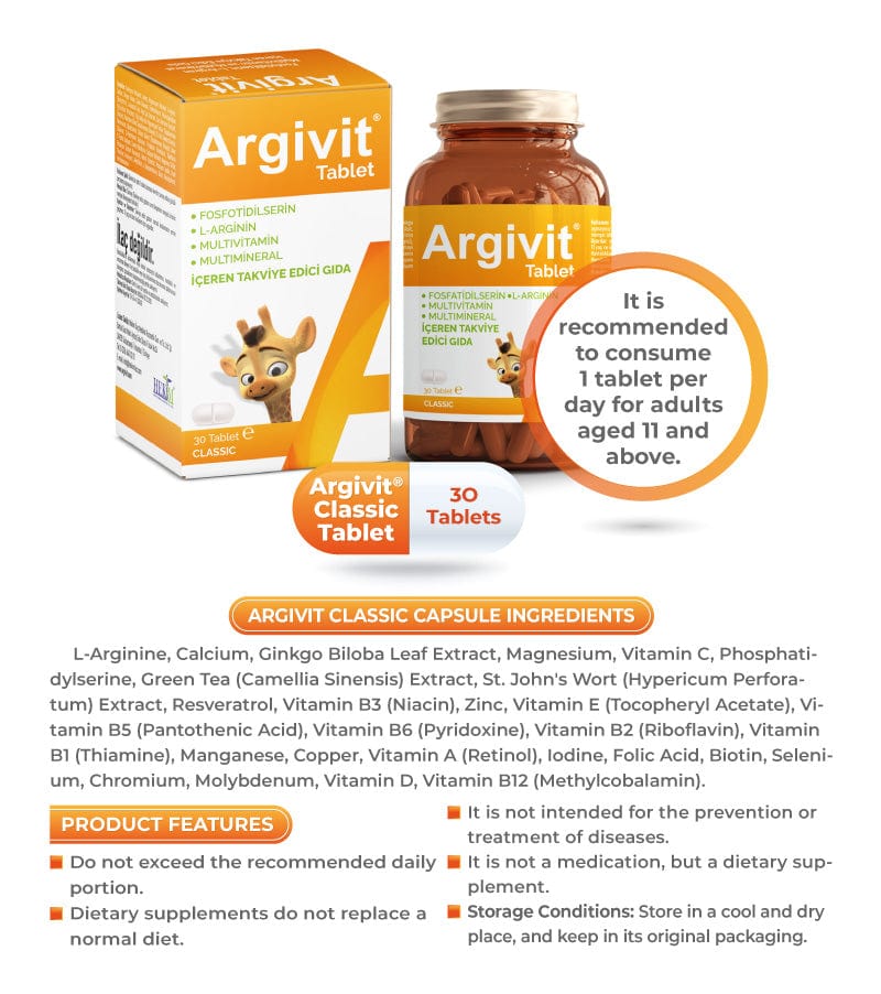 argivit Food Supplement No color / Tablets ARGIVIT KLASİK TABLET 30 TABLET